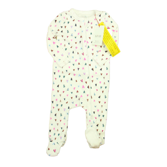 1212 Girls White | Pink | Teal Hearts 1-piece footed Pajamas Size: 3-6 Months White | Pink | Teal Hearts