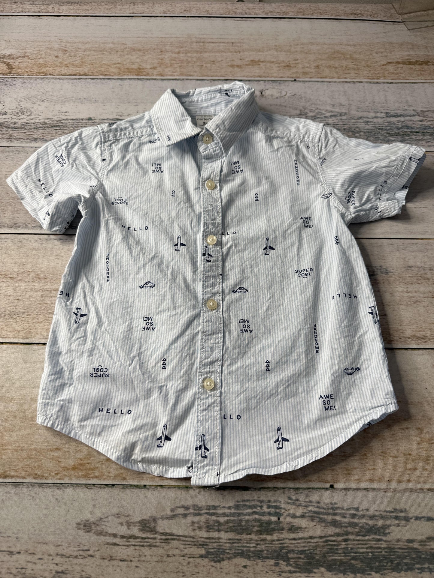 Carters Unisex Button Down Short Sleeve Size: 3T