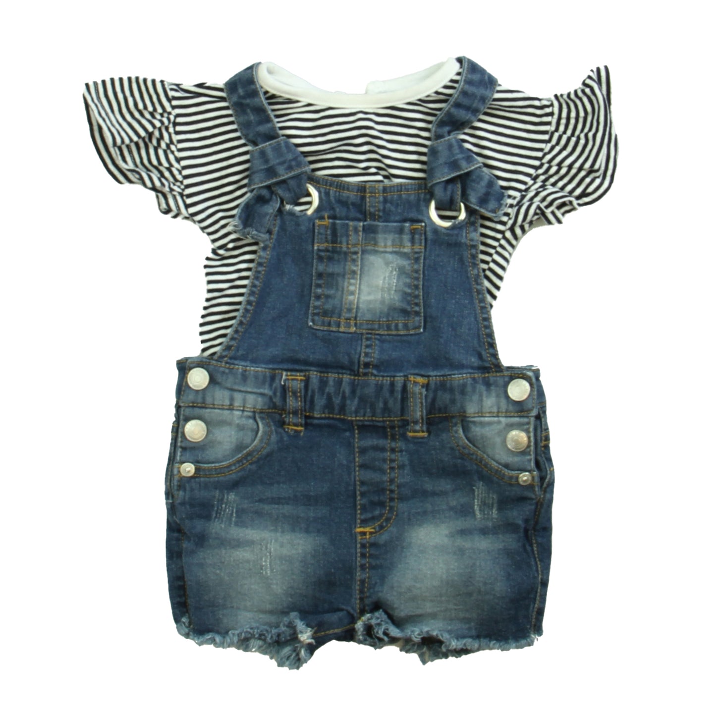 7 for all Mankind Girls Black | White | Blue Overall Shorts Size: 18 Months Black | White | Blue