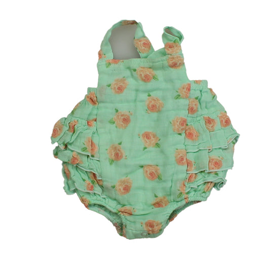 Angel Dear Girls Green | Peach | Roses Romper Size: 0-3 Months Green | Peach | Roses