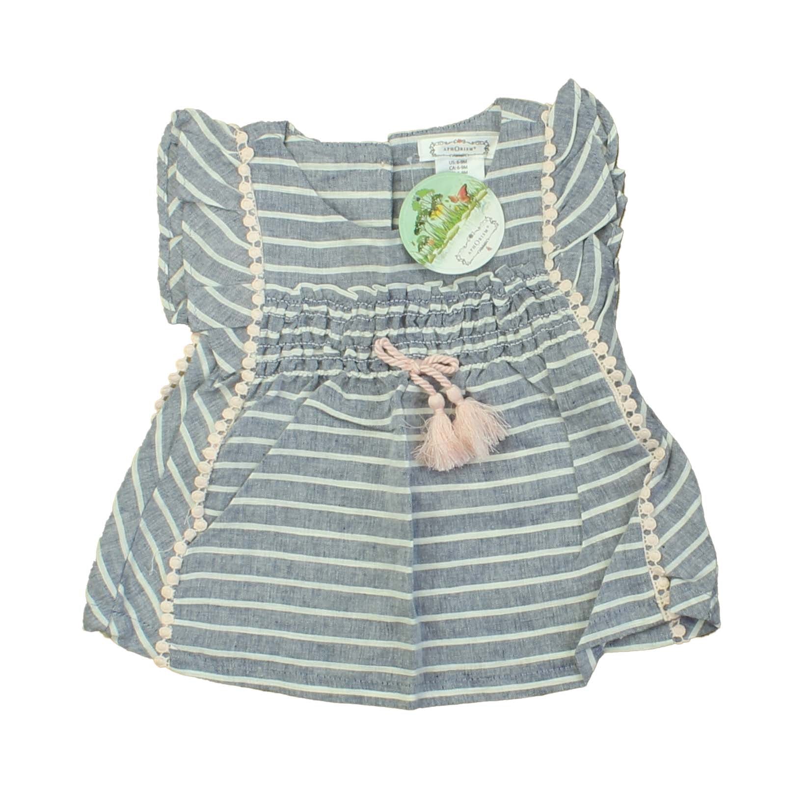 Aphorism Girls Blue | White | Stripes Dress Size: 6-9 Months Blue | White | Stripes