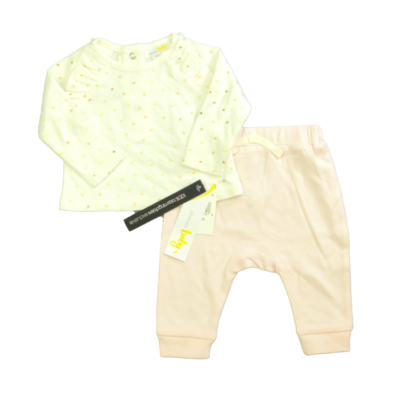 Bloomie's Baby Girls Pink | White | Gold Hearts Apparel Sets Size: 3 Months Pink | White | Gold Hearts