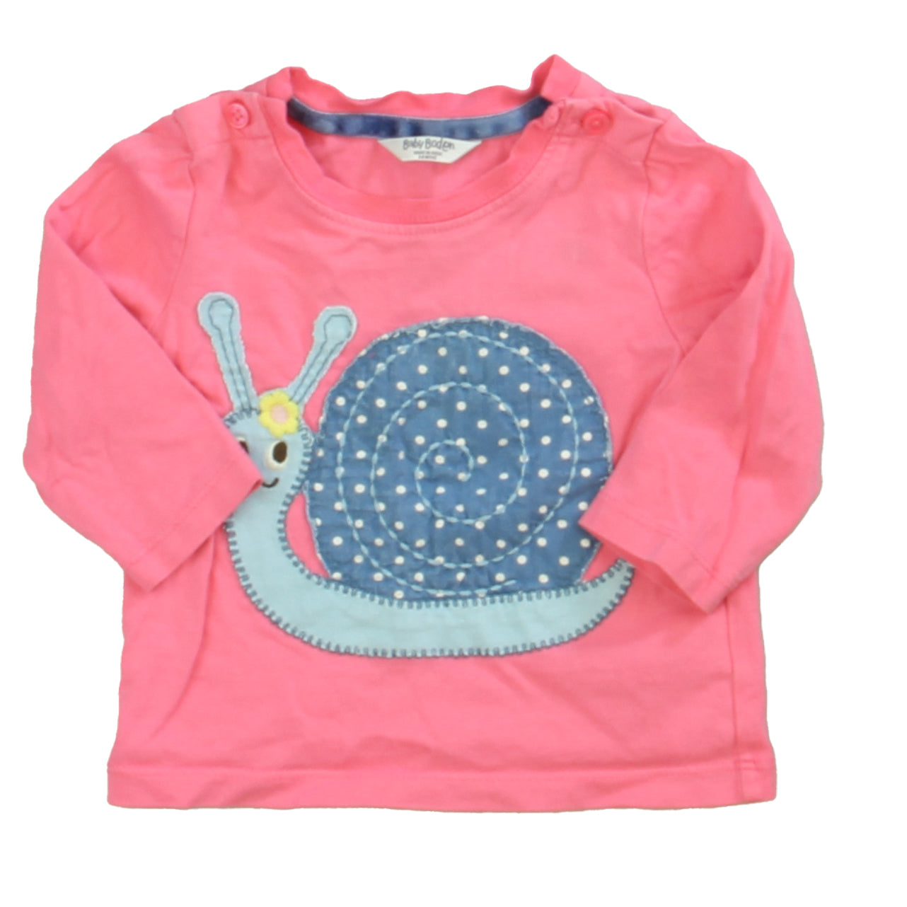 Boden Girls Pink Snail Long Sleeve T-Shirt Size: 3-6 Months Pink Snail