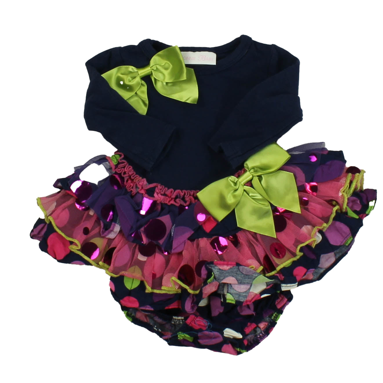 Bonnie Baby Girls Blue | Pink | Purple | Green | Polka Dots Dress Size: 0-3 Months Blue | Pink | Purple | Green | Polka Dots