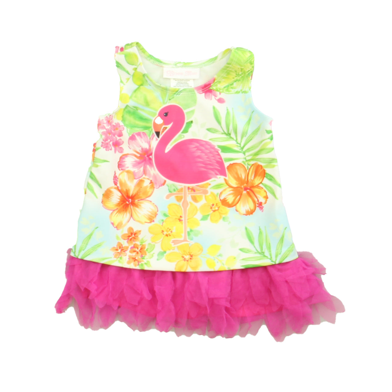 Bonnie Baby Girls White | Pink | Flamingo Dress Size: 12 Months White | Pink | Flamingo
