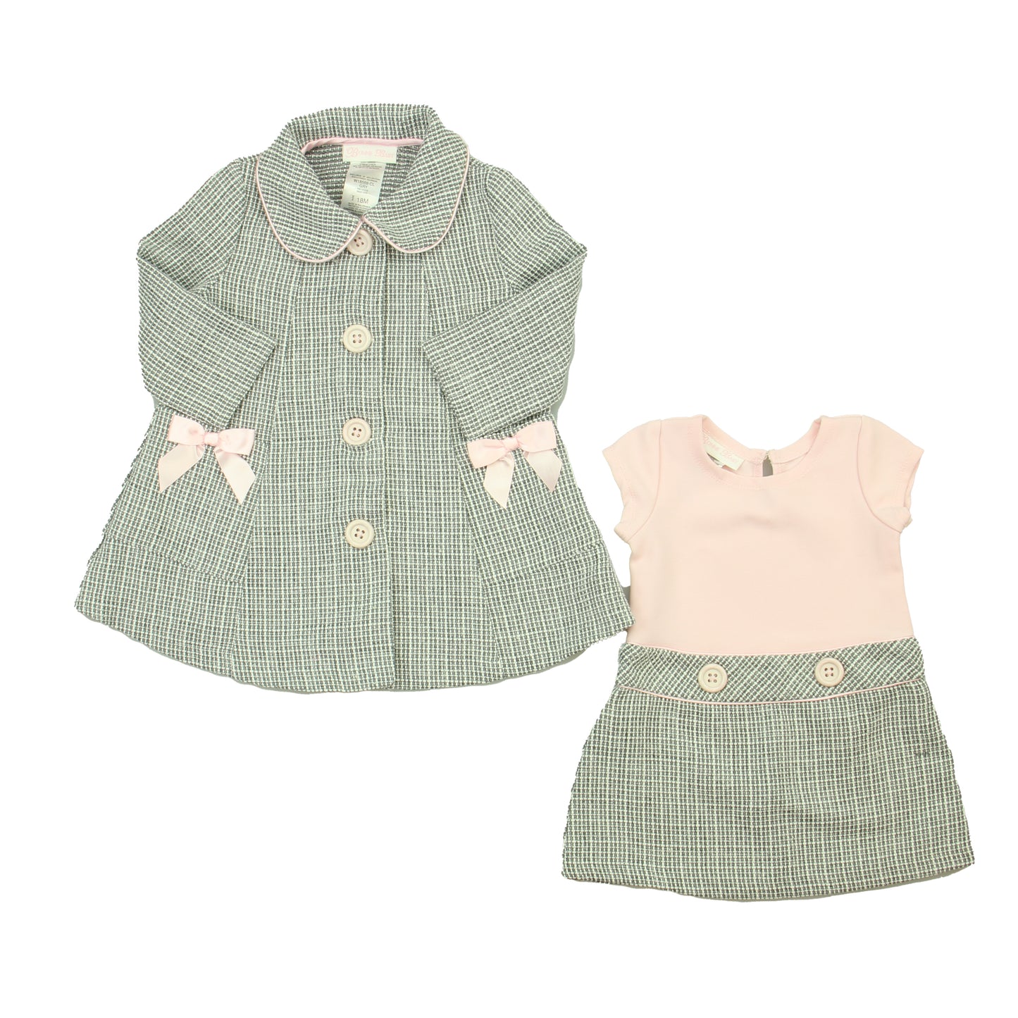 Bonnie Baby Girls Gray | White | Pink Dress Size: 18 Months Gray | White | Pink