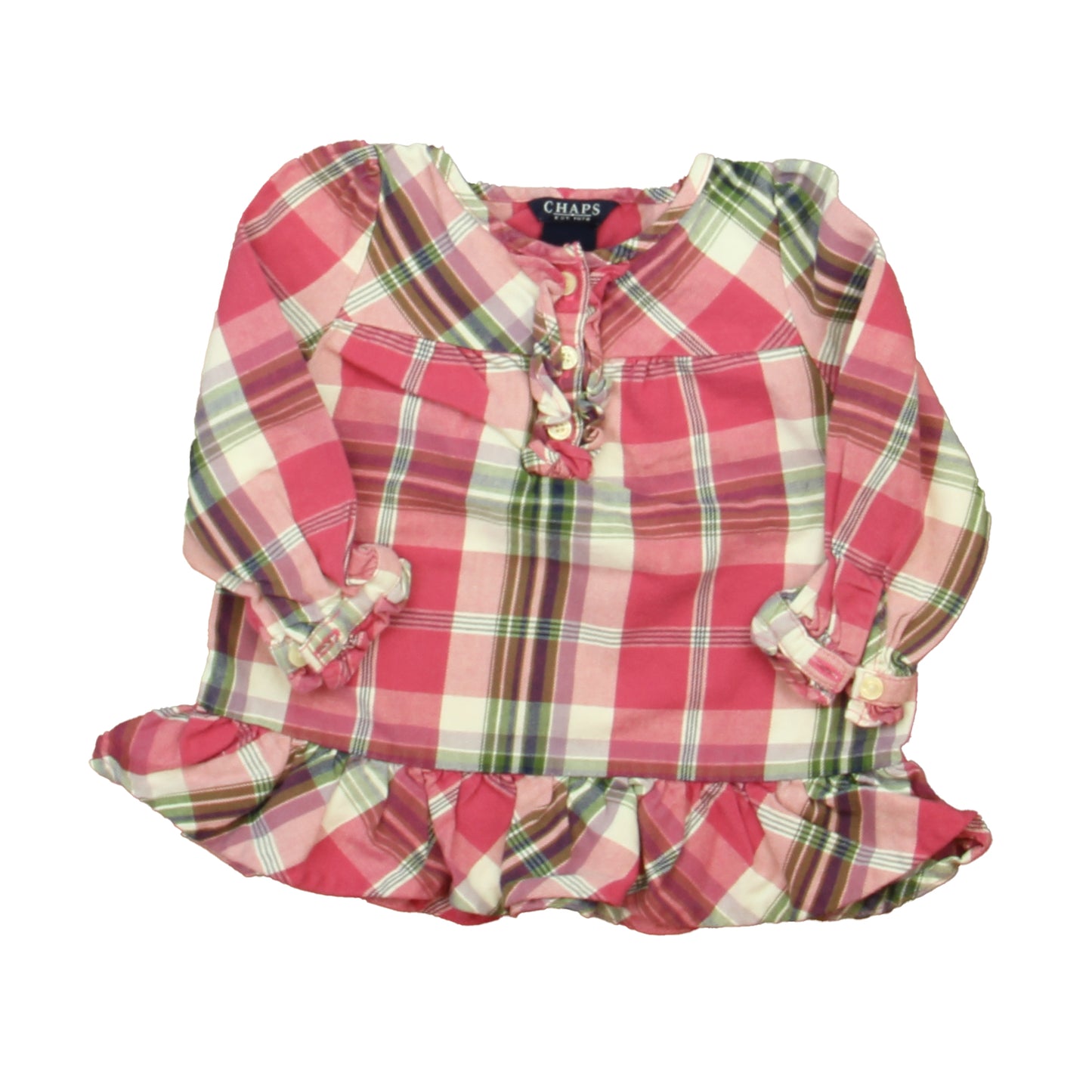Chaps Girls Pink Plaid Blouse Size: 18 Months Pink Plaid