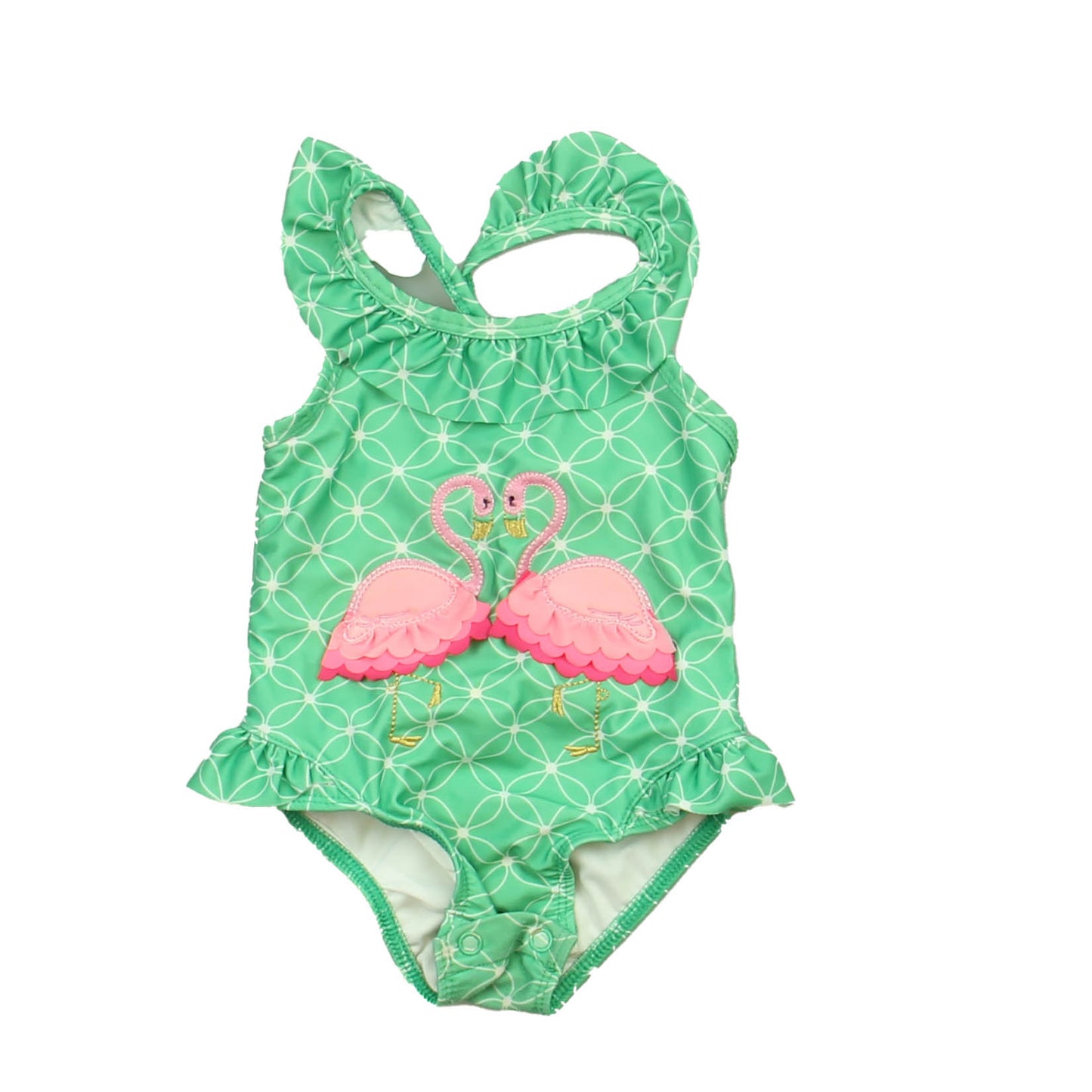 Crown & Ivy Girls Green | Pink Flamingo 1-piece Swimsuit Size: 12 Months Green | Pink Flamingo