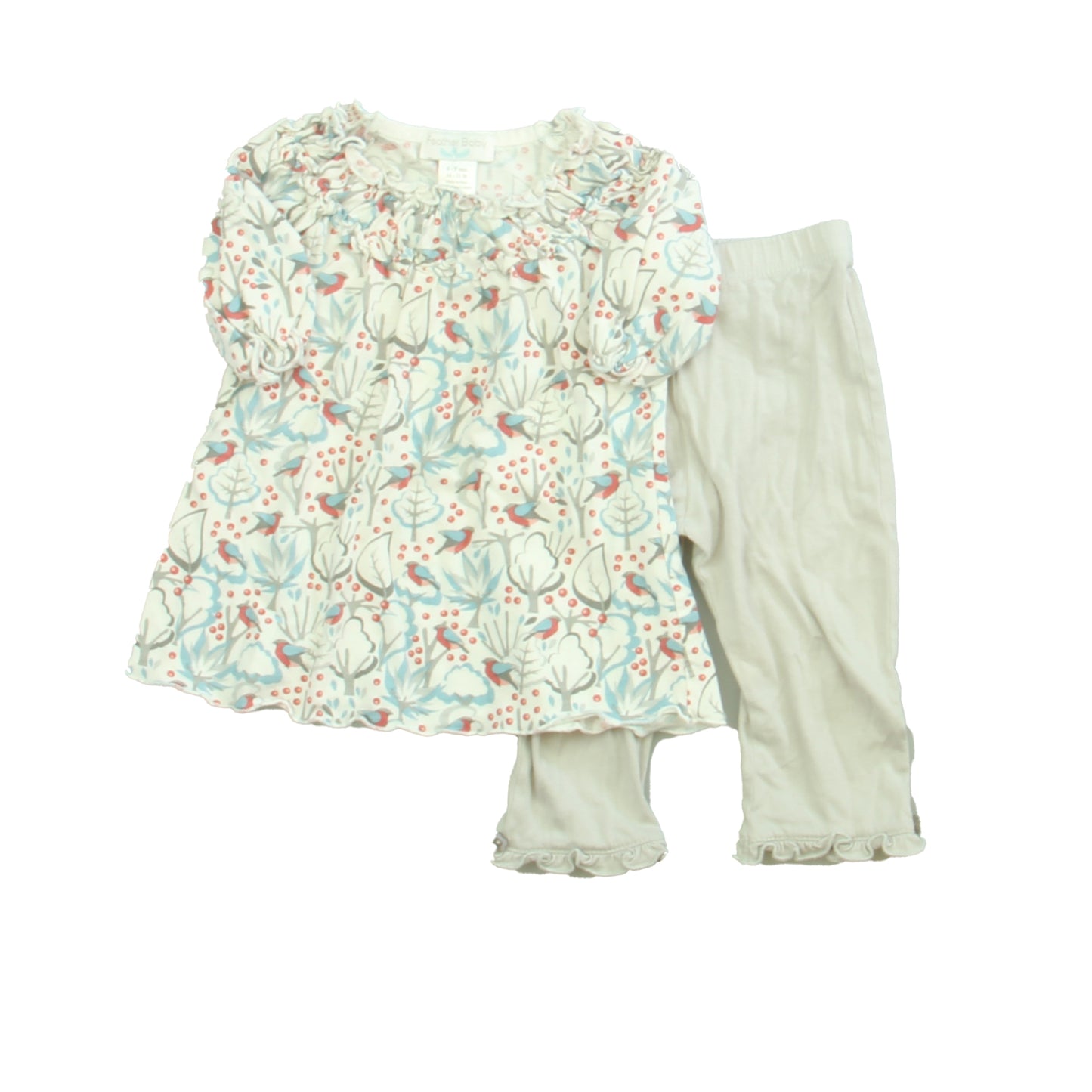 Feather Baby Girls Ivory | Gray | Blue Apparel Sets Size: 6-9 Months Ivory | Gray | Blue