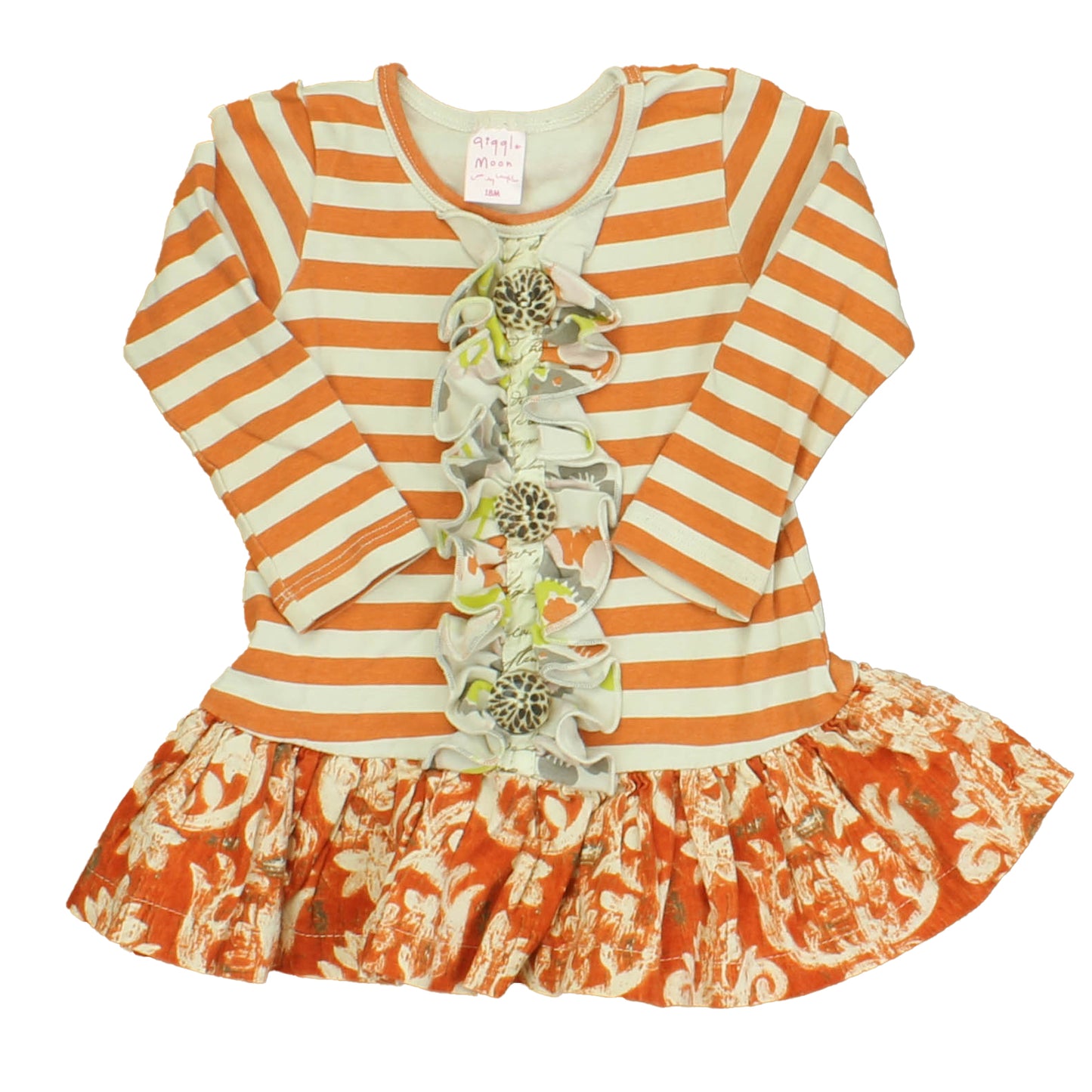 Giggle Moon Girls Ivory | Orange Dress Size: 18 Months Ivory | Orange