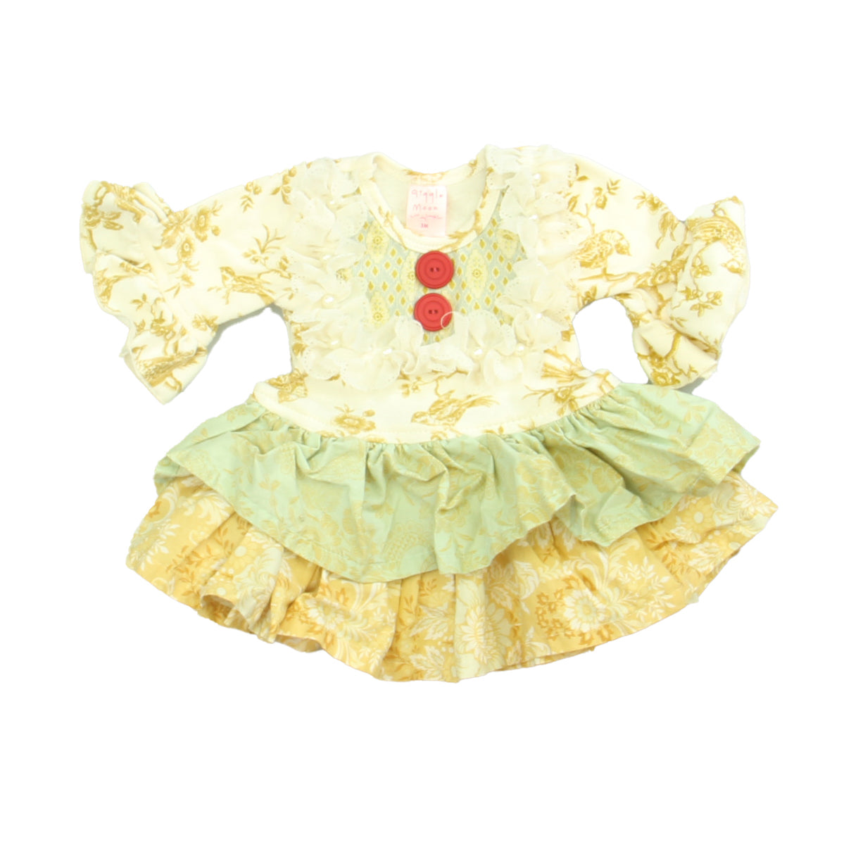 Giggle Moon Girls Ivory | Tan | Green Dress Size: 3 Months Ivory | Tan | Green
