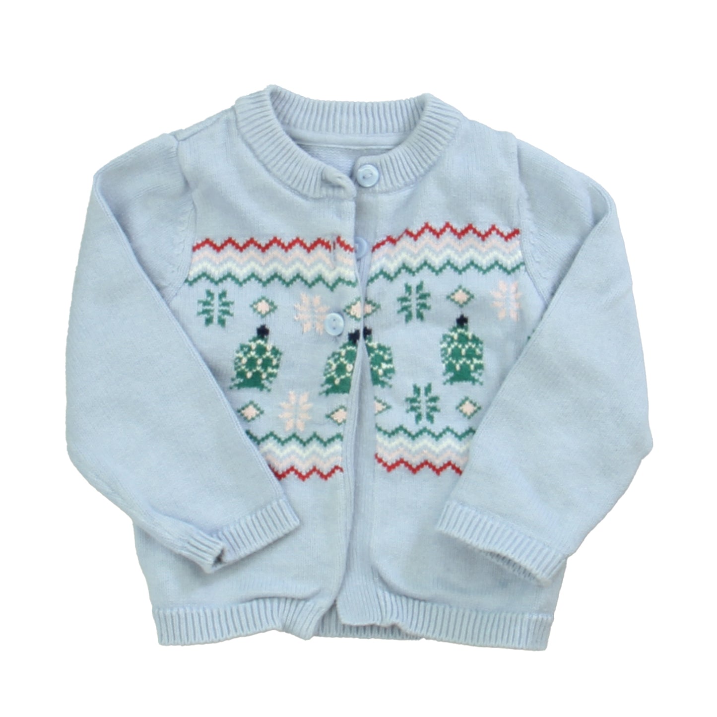 Gruner Knopf Unisex Blue Christmas Cardigan Size: 12 Months Blue Christmas