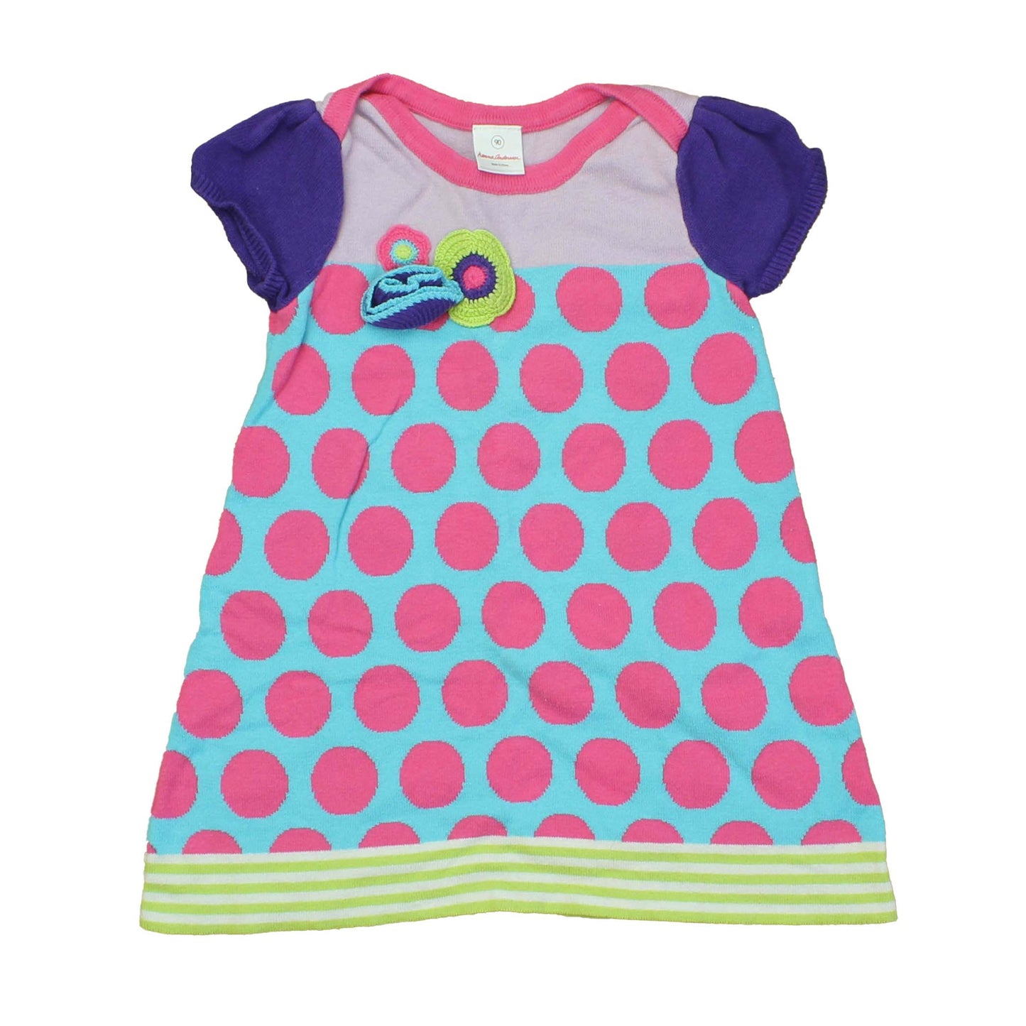 Hanna Anderson Girls Pink | Blue | Green | White | Polka Dots Sweater Dress Size: 3T Pink | Blue | Green | White | Polka Dots