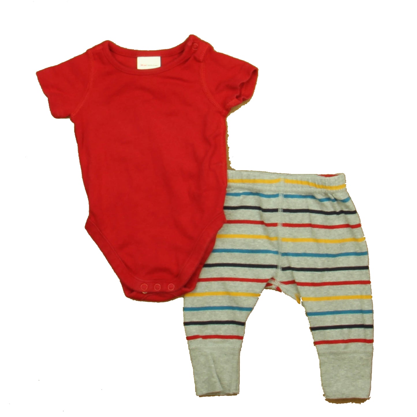 Hanna Andersson Unisex Red | Gray Stripe Apparel Sets Size: 0-3 Months Red | Gray Stripe