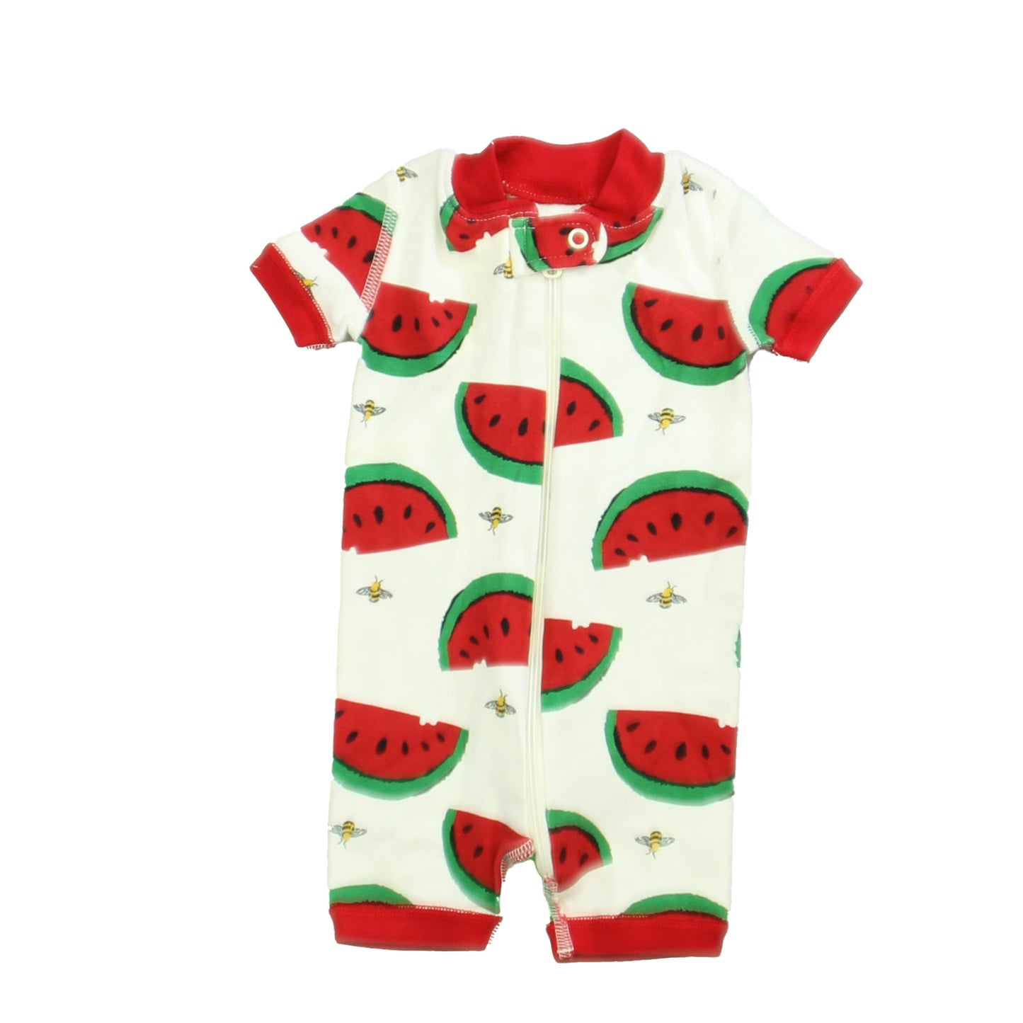 Hanna Andersson Girls White | Red Watermelon 1-piece Non-footed Pajamas Size: 0-3 Months White | Red Watermelon