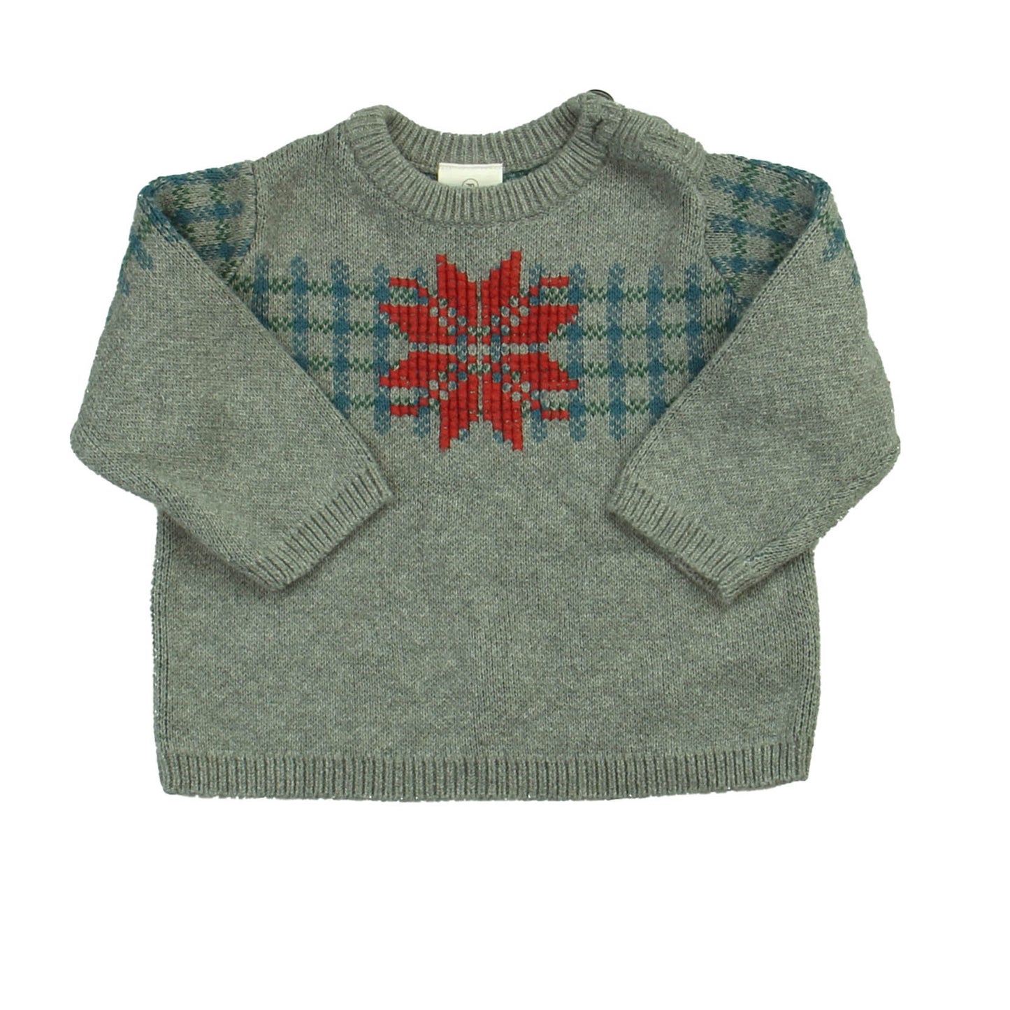 Hanna Andersson Unisex Grey | Red | Blue Sweater Size: 6-12 Months (70) Grey | Red | Blue