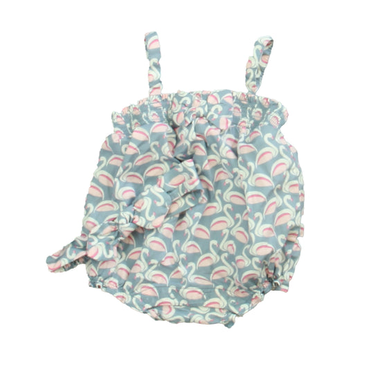 Janie and Jack Girls Grey | Pink | Swan Romper Size: 0-3 Months Grey | Pink | Swan