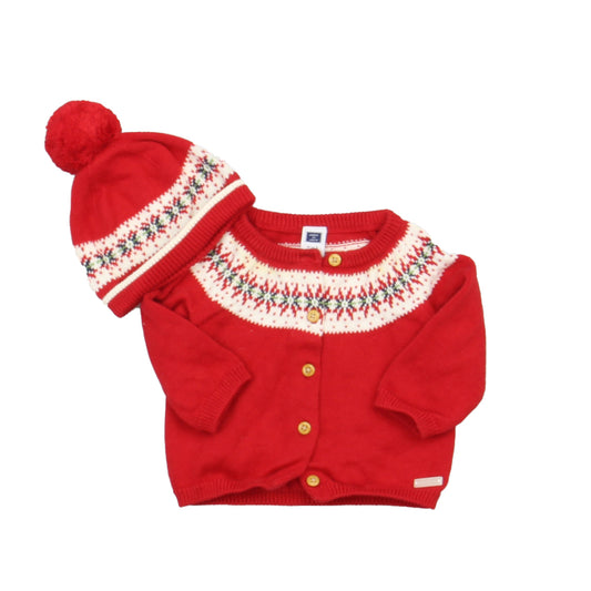 Janie and Jack Girls Red | White Cardigan Size: 0-3 Months Red | White