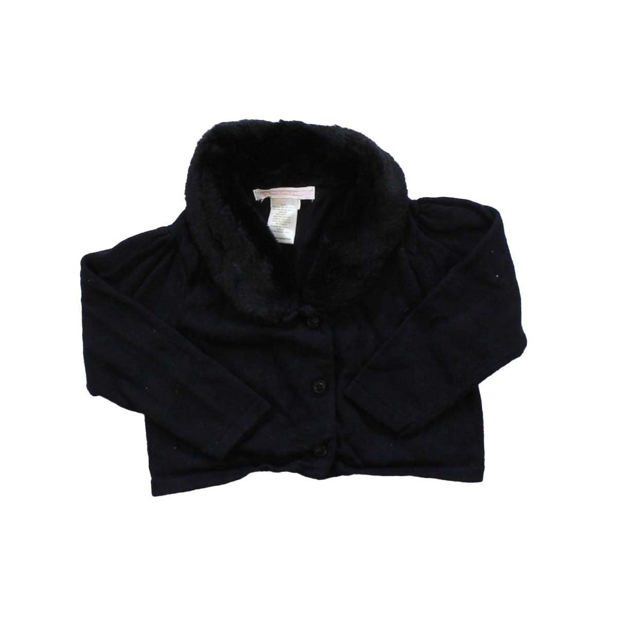 Janie and Jack Girls Black | Fur Collar Button Down Long Sleeve Size: 12- 18 Months Black | Fur Collar
