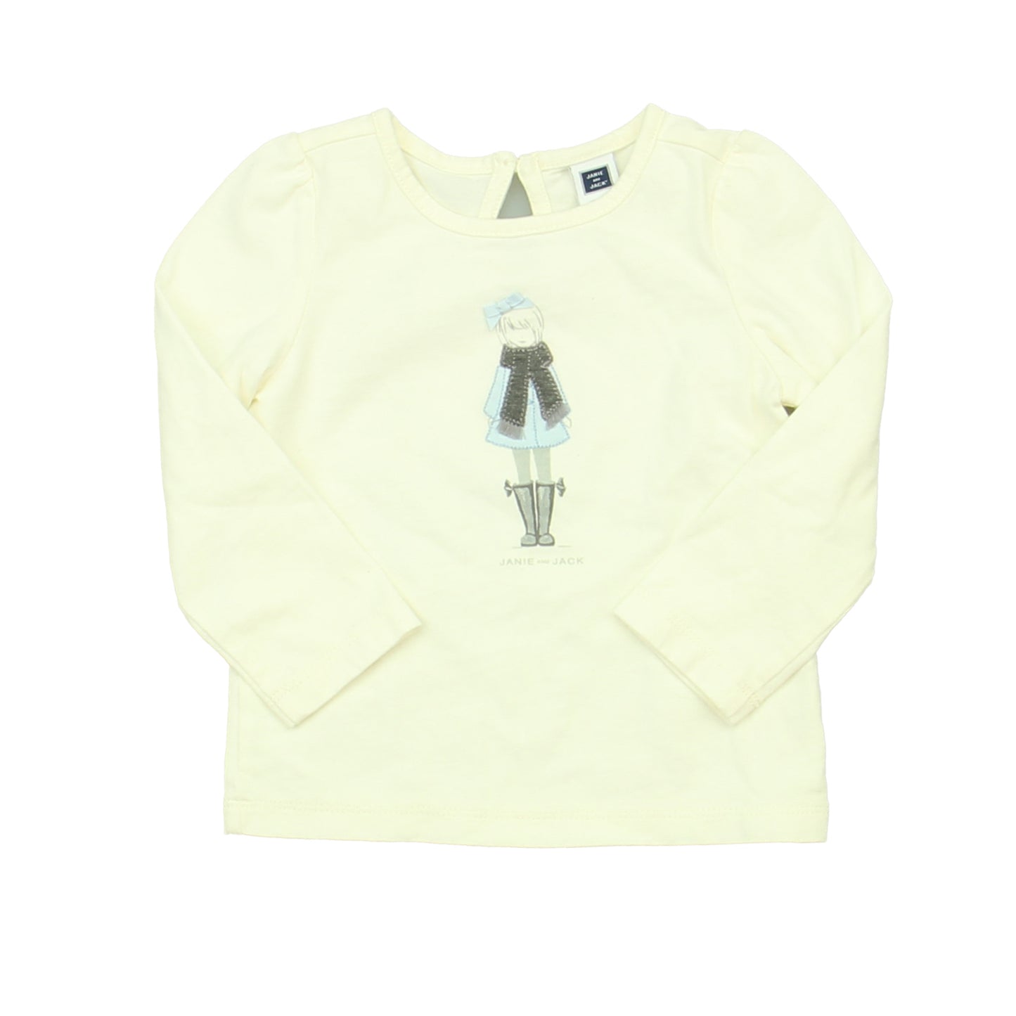 Janie and Jack Girls Ivory | Blue Long Sleeve T-Shirt Size: 12-18 Months Ivory | Blue