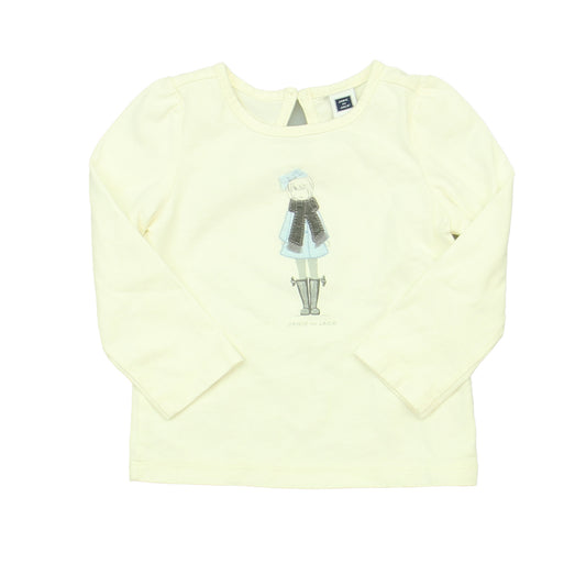Janie and Jack Girls Ivory | Blue Long Sleeve T-Shirt Size: 12-18 Months Ivory | Blue