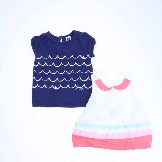 Janie and Jack Girls White | Blue Short Sleeve Shirt Size: 12-18 Months White | Blue