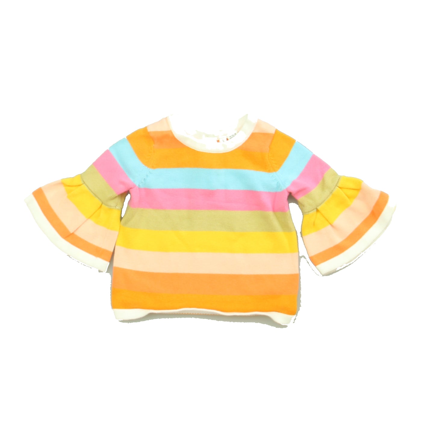 Janie and Jack Girls Yellow | Blue | Pink Stripe Sweater Size: 12-18 Months Yellow | Blue | Pink Stripe