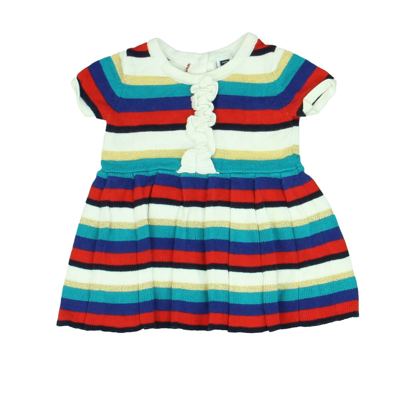 Janie and Jack Girls Red | Purple | Teal | Gold | Stripes Dress Size: 3-6 Months Red | Purple | Teal | Gold | Stripes