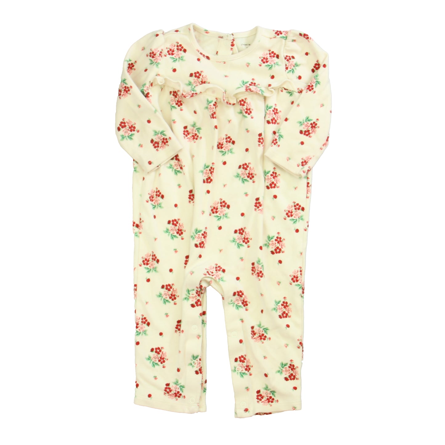 Janie and Jack Girls Ivory | Red | Pink Floral Long Sleeve Outfit Size: 6-12 Month Ivory | Red | Pink Floral