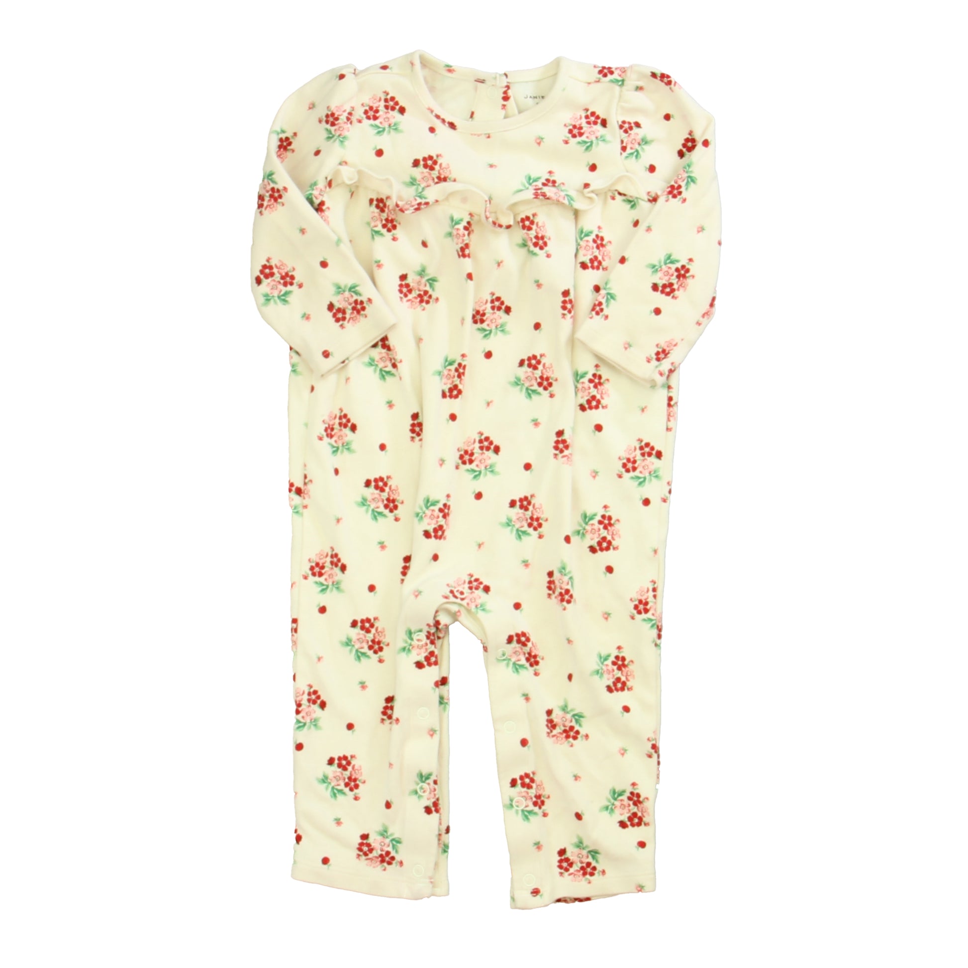 Janie and Jack Girls Ivory | Red | Pink Floral Long Sleeve Outfit Size: 6-12 Month Ivory | Red | Pink Floral