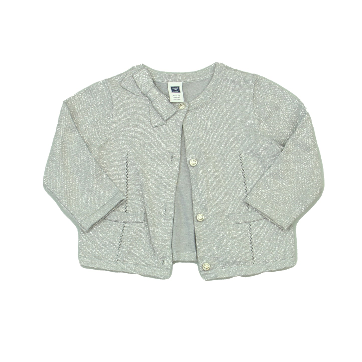 Janie and Jack Girls Grey | Silver Cardigan Size: 6-12 Months Grey | Silver