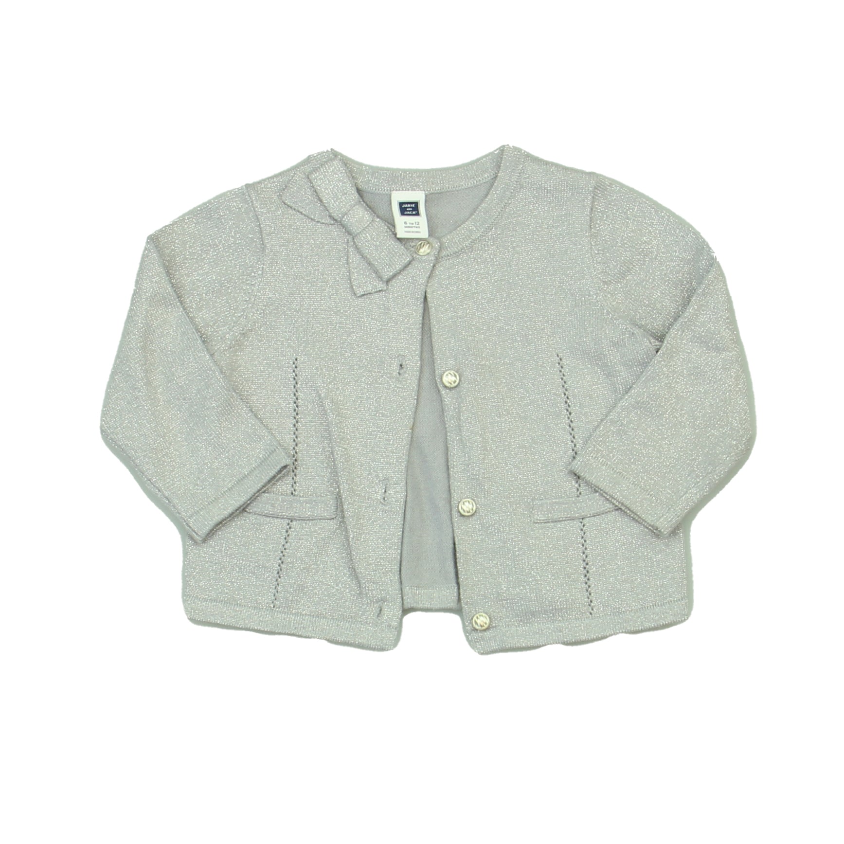 Janie and Jack Girls Grey | Silver Cardigan Size: 6-12 Months Grey | Silver