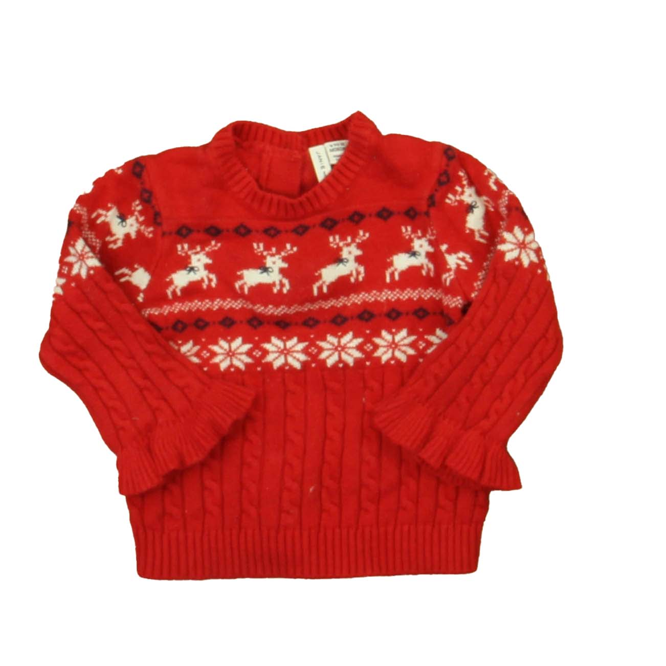 Janie and Jack Girls Red | White Reindeer Sweater Size: 6-12 Months Red | White Reindeer
