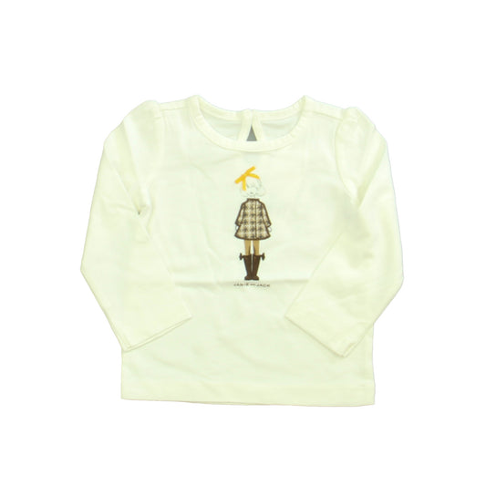 Janie and Jack Girls White | Brown Long Sleeve T-Shirt Size: 6-12 Months White | Brown