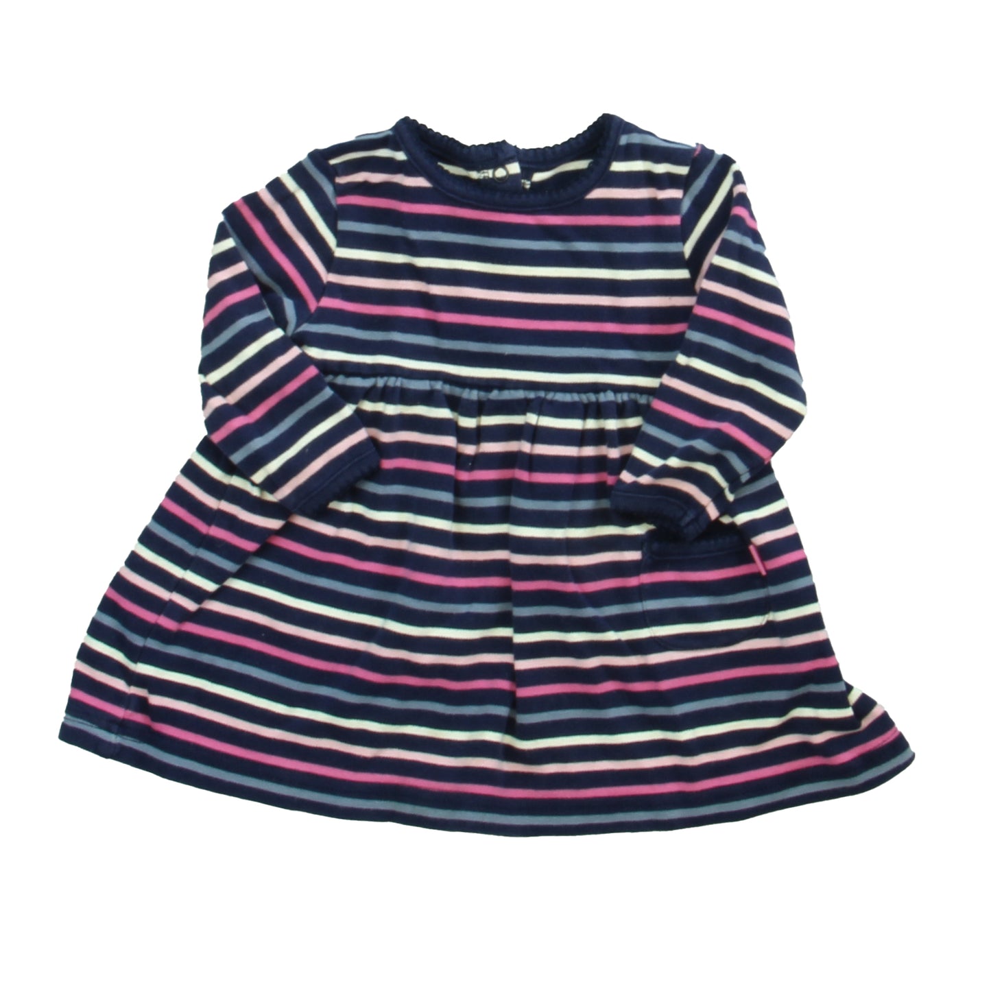 JoJo Maman Bebe Girls Navy Stripe Dress Size: 6-12 Months Navy Stripe