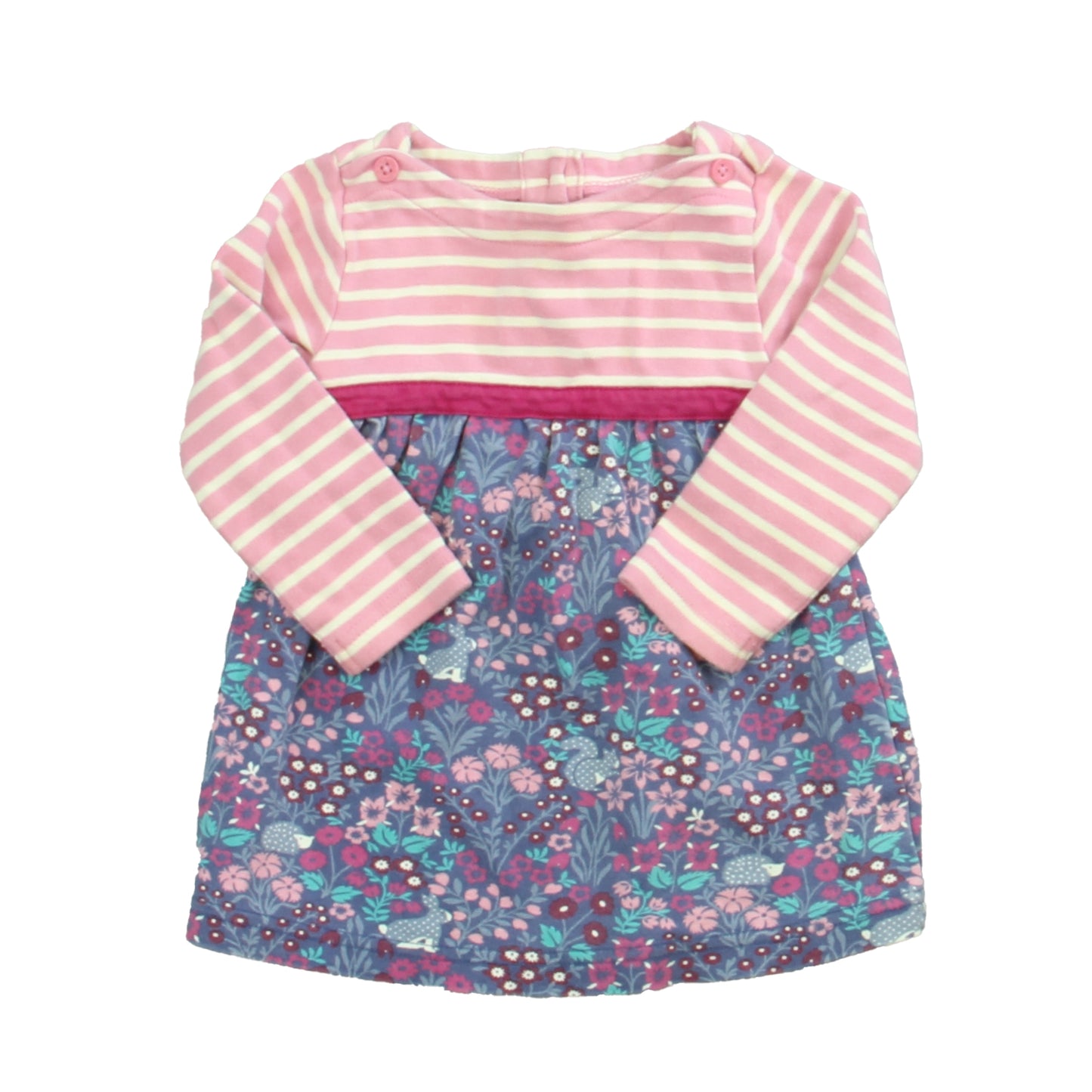 JoJo Maman Bebe Girls Pink Stripe | Purple Floral Dress Size: 6-12 Months Pink Stripe | Purple Floral