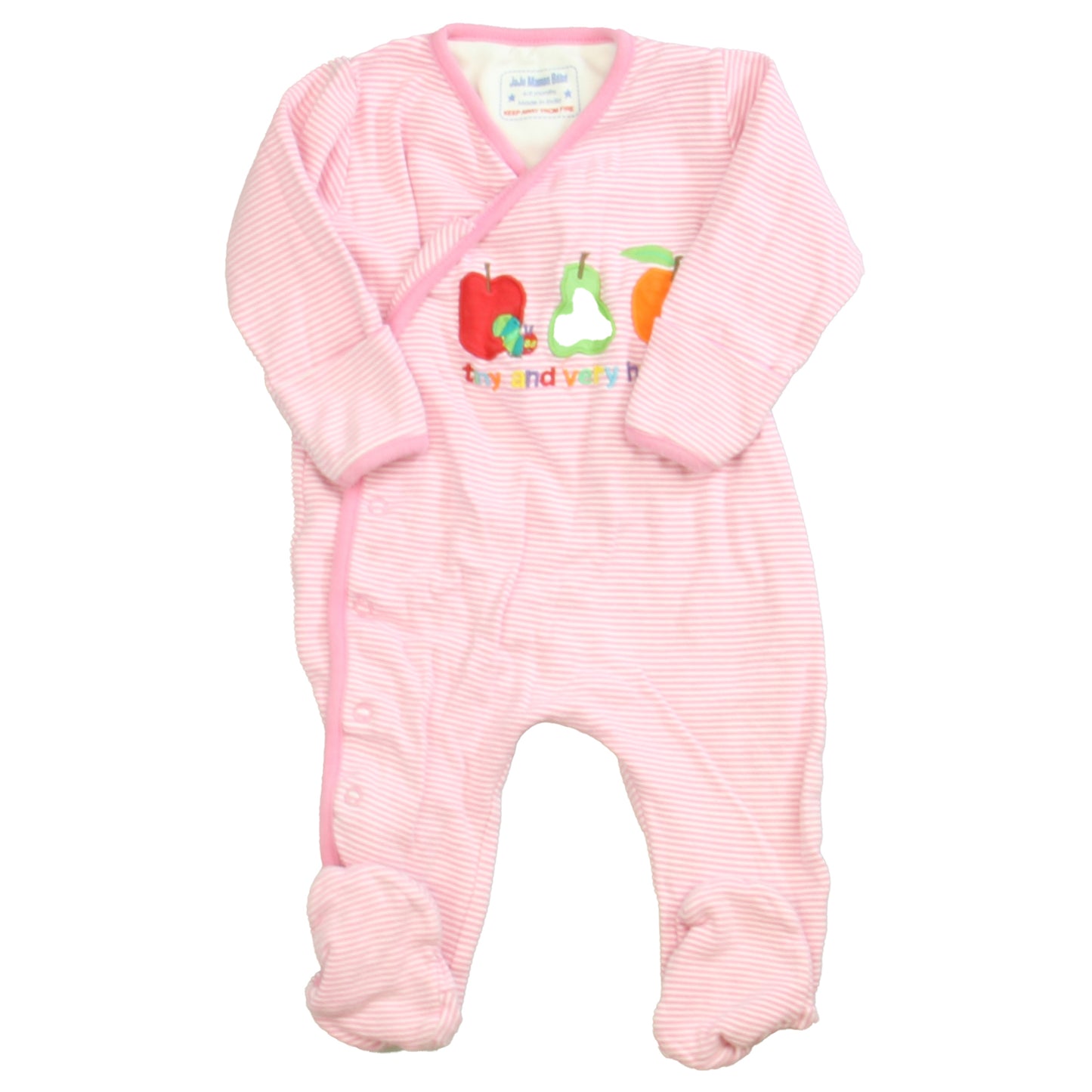 JoJo Maman Bebe Girls Pink | White | Stripes 1-piece footed Pajamas Size: 6-9 Months Pink | White | Stripes