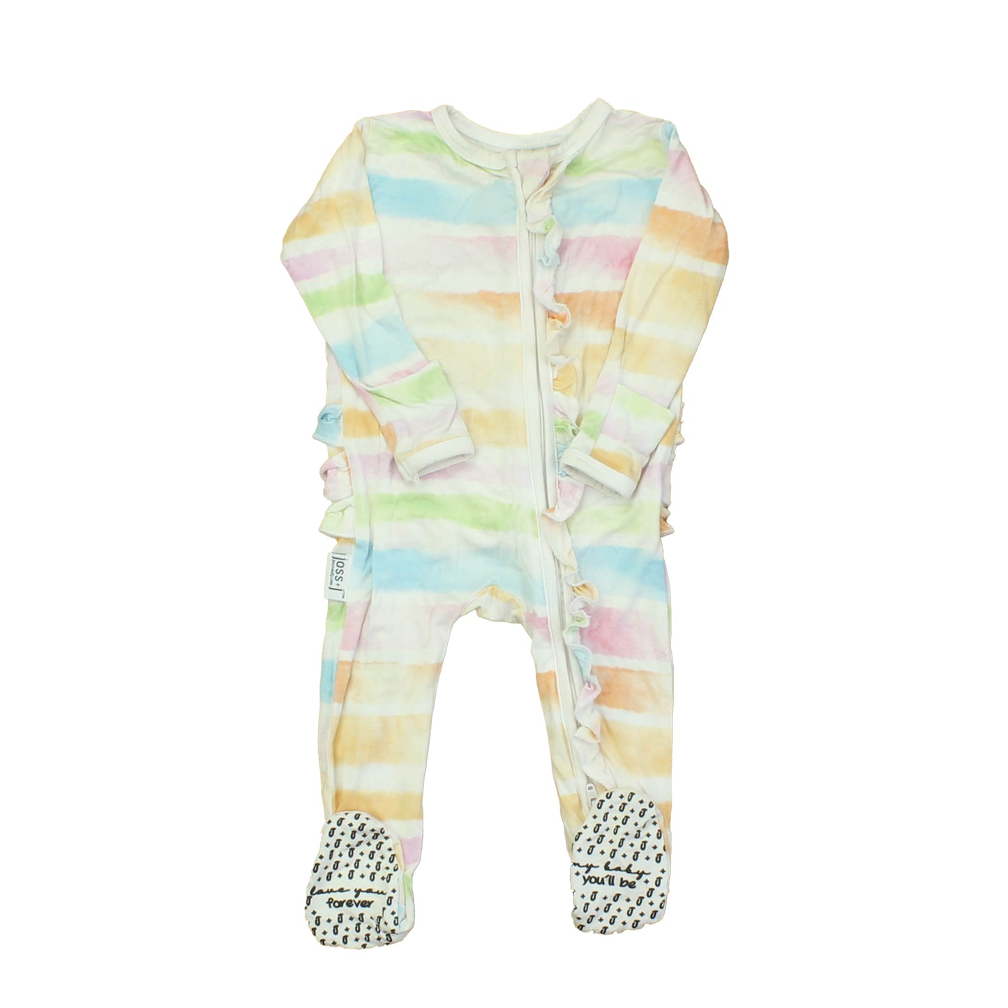 Joss x Arrow & Bows Girls White | Multi | Stripes 1-piece footed Pajamas Size: 0-3 Months White | Multi | Stripes