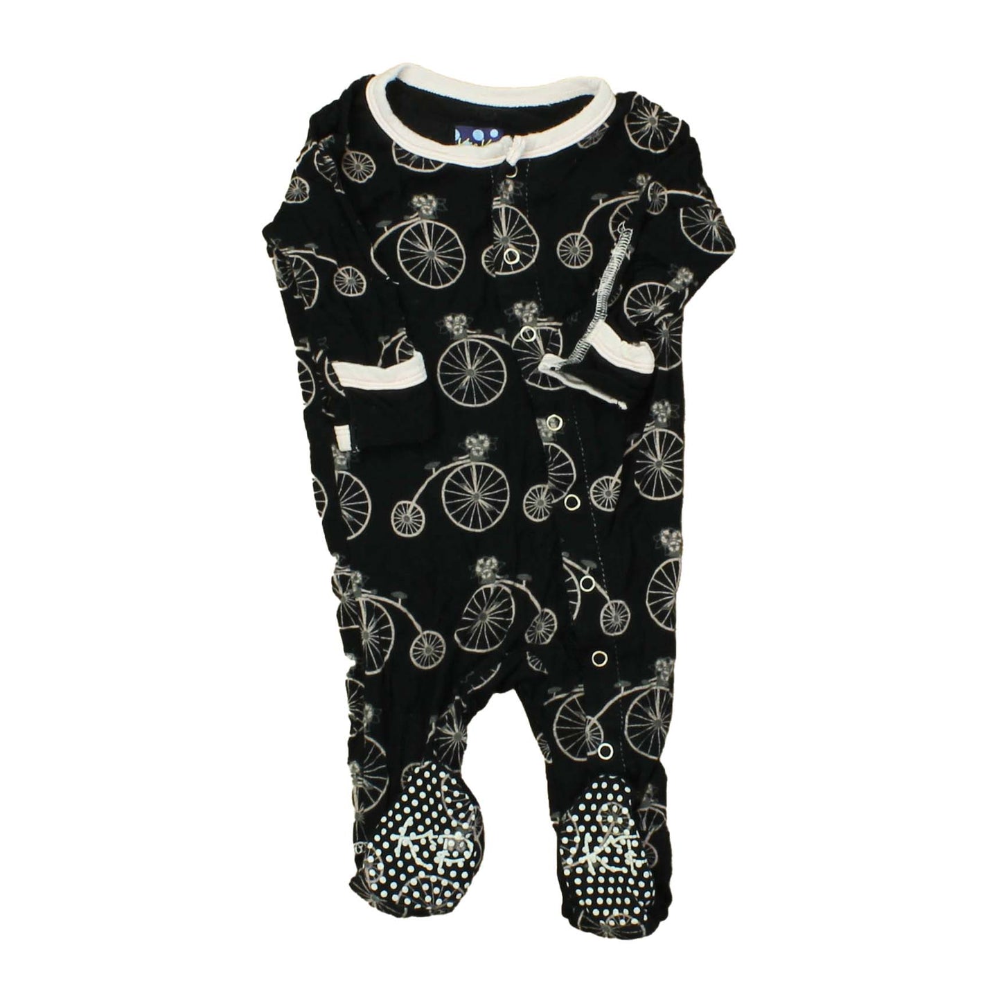 Kickee Pants Girls Black | Pink | Bicycles 1-piece footed Pajamas Size: 0-3 Months Black | Pink | Bicycles