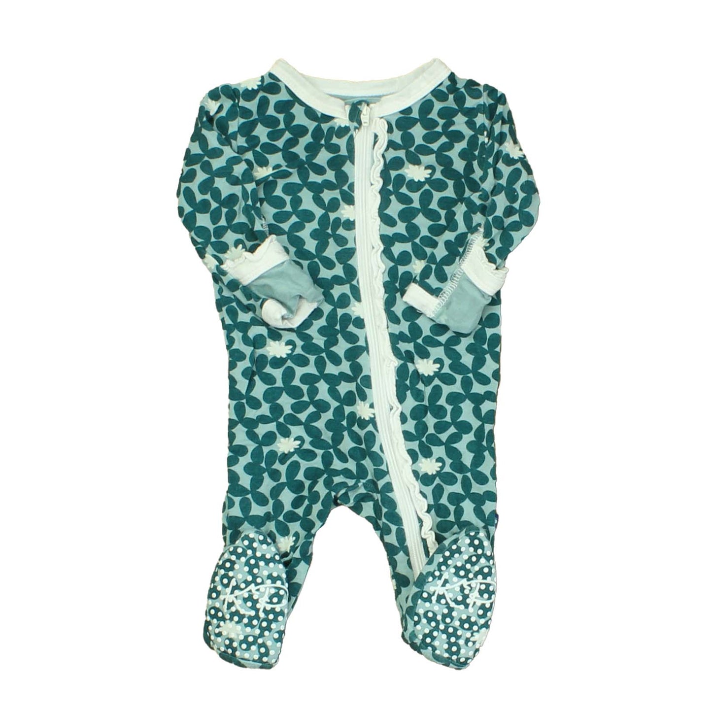Kickee Pants Girls Green | Ivory 1-piece footed Pajamas Size: New Born Green | Ivory
