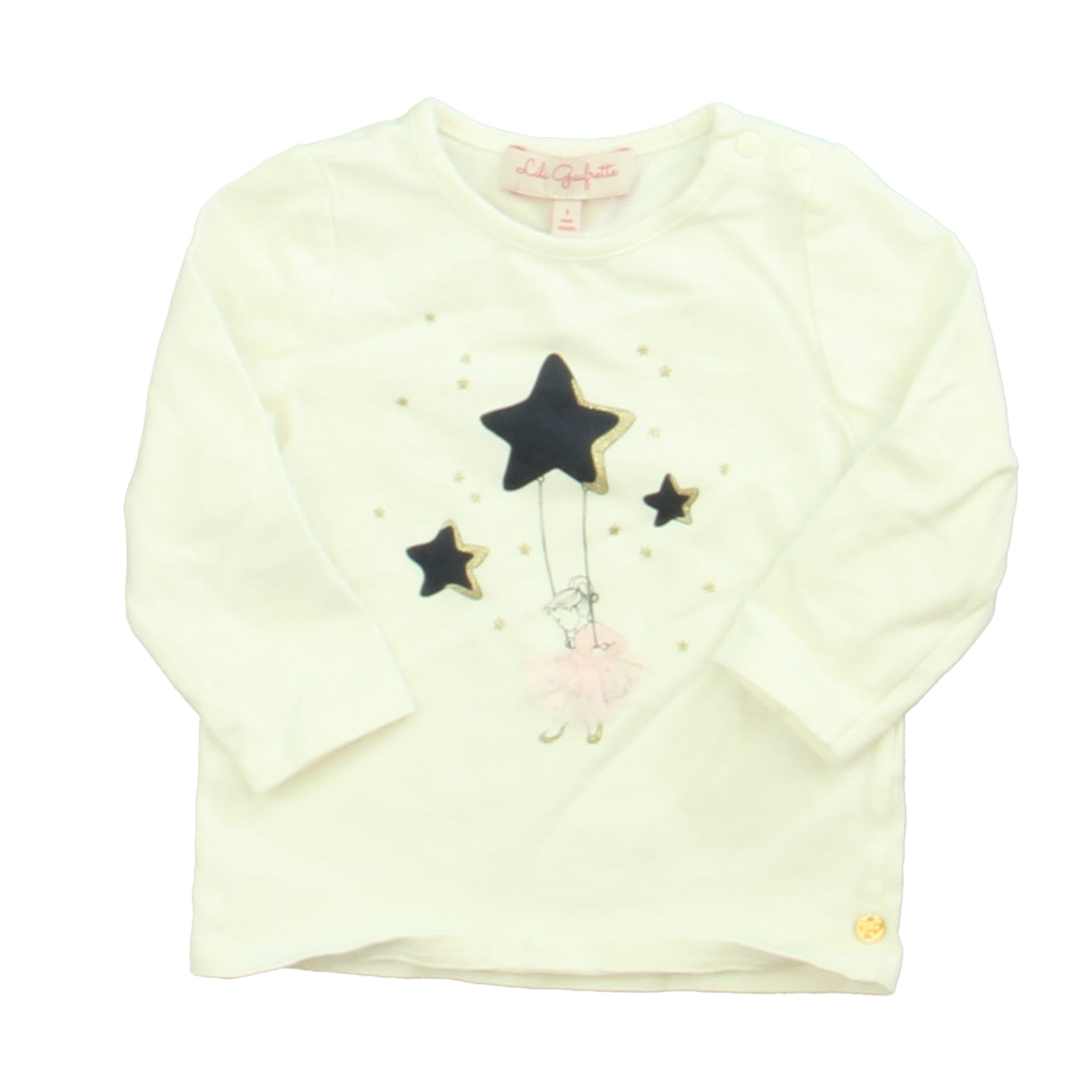 Lili Gaufrette Girls White | Navy Star | Girl Long Sleeve T-Shirt Size: 12 Months White | Navy Star | Girl