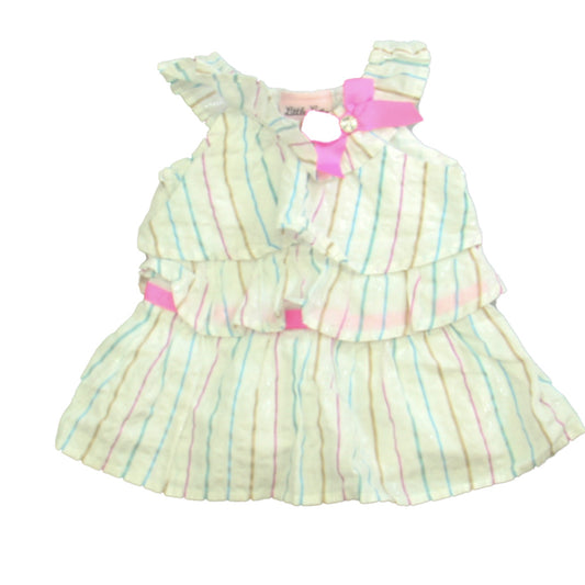 Little Lass Girls White Stripe Dress Size: 18 Months White Stripe