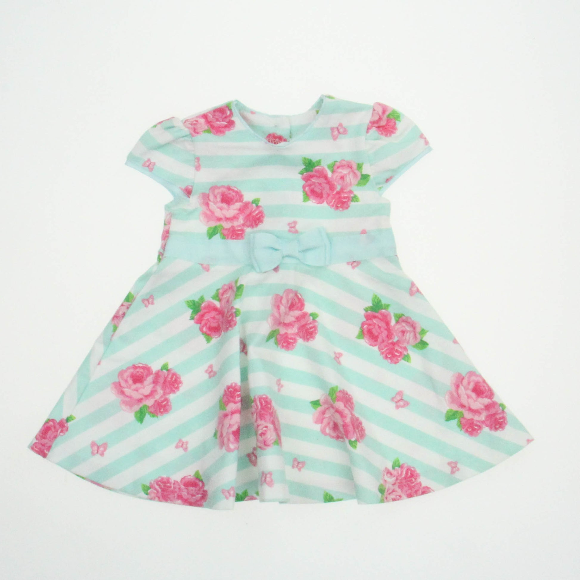Little Me Girls Aqua | Pink Flowers Dress Size: 12 Months Aqua | Pink Flowers