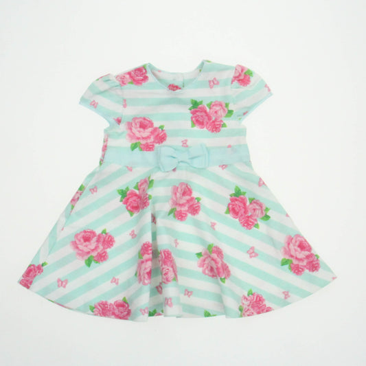 Little Me Girls Aqua | Pink Flowers Dress Size: 12 Months Aqua | Pink Flowers