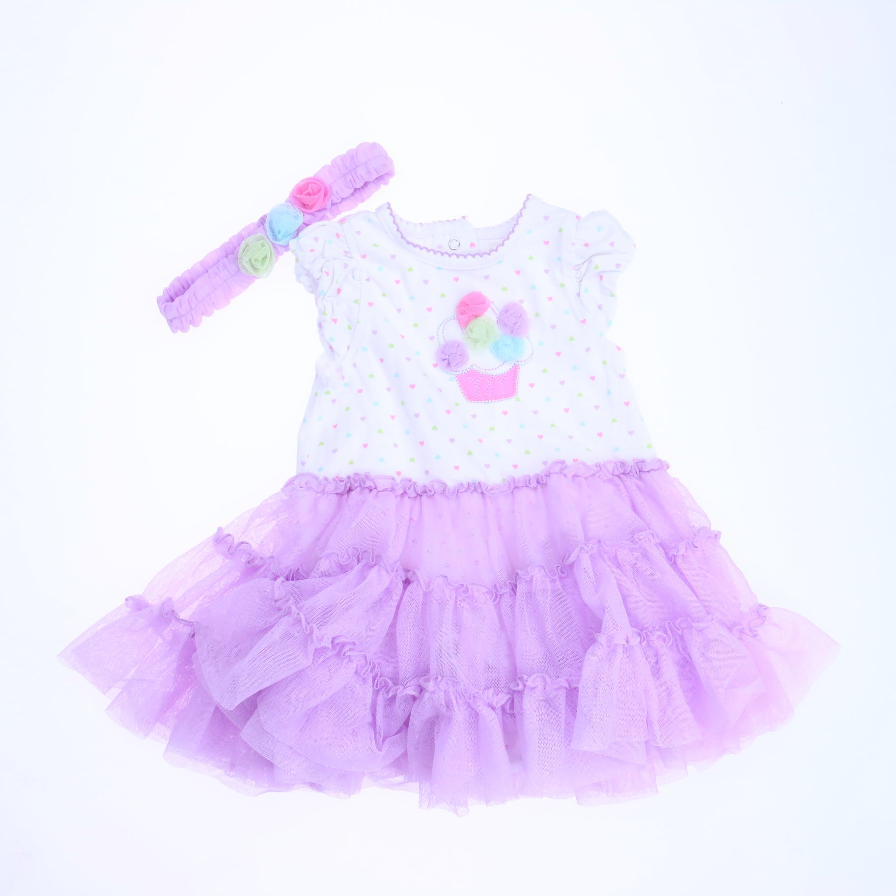 Little Me Girls White | Purple Dress Size: 12 Months White | Purple