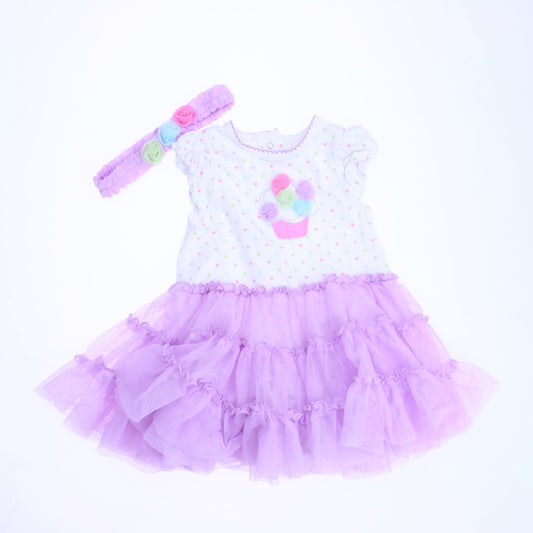 Little Me Girls White | Purple Dress Size: 12 Months White | Purple