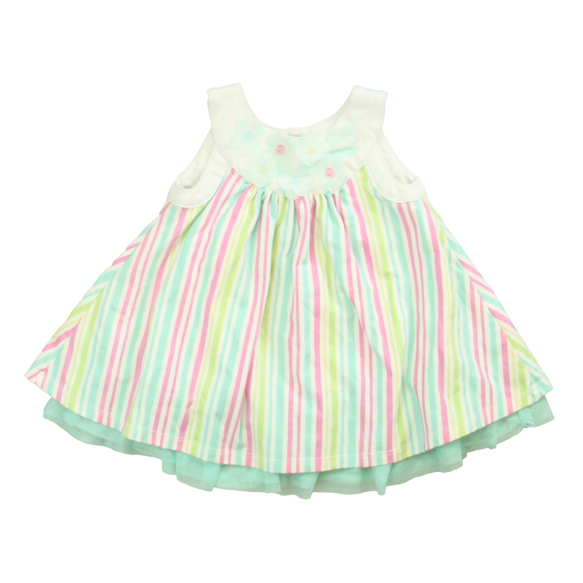 Little Me Girls White | Pink | Aqua Dress Size: 18 Month White | Pink | Aqua
