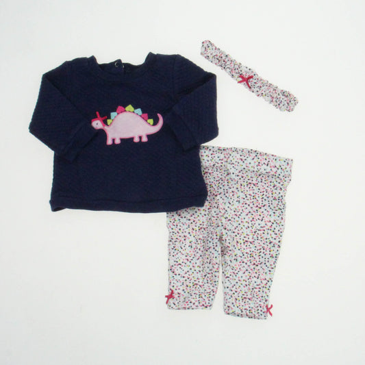 Little Me Girls Blue | Pink Dinosaur | White| Apparel Sets Size: 3 Months Blue | Pink Dinosaur | White|