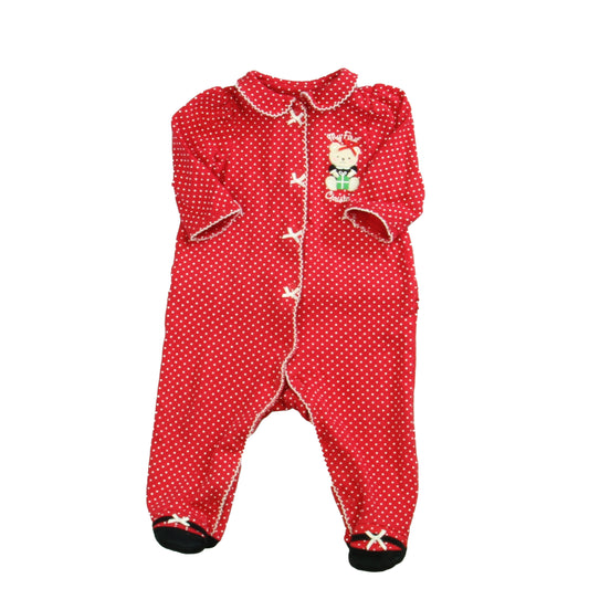Little Me Girls Red | White 1-piece footed Pajamas Size: 6 Months