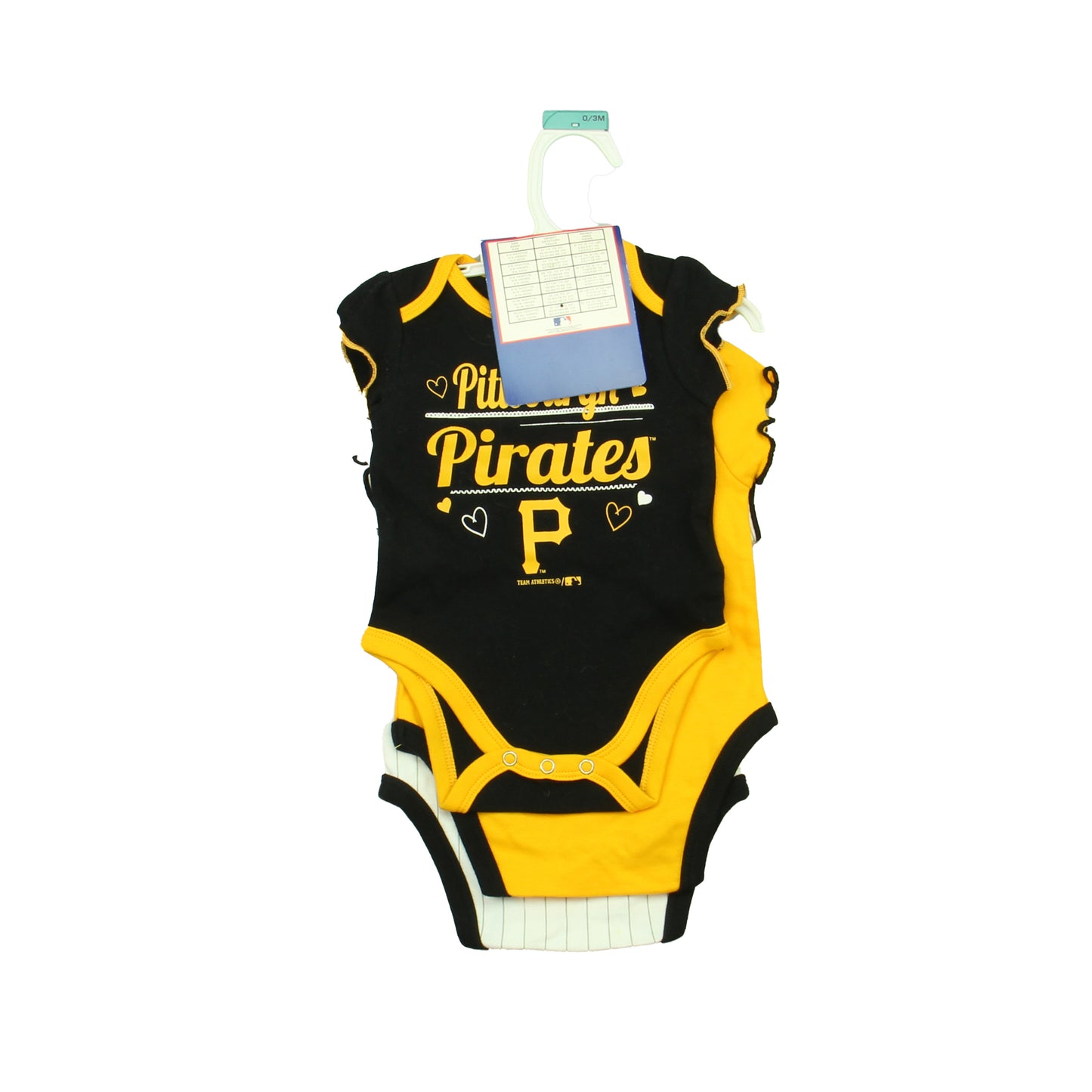 MLB "Pirates" Girls White | Yellow | Black Onesie Size: 0-3 Months White | Yellow | Black